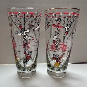 VTG mid century Libby glass co fun circus glasses bar ware